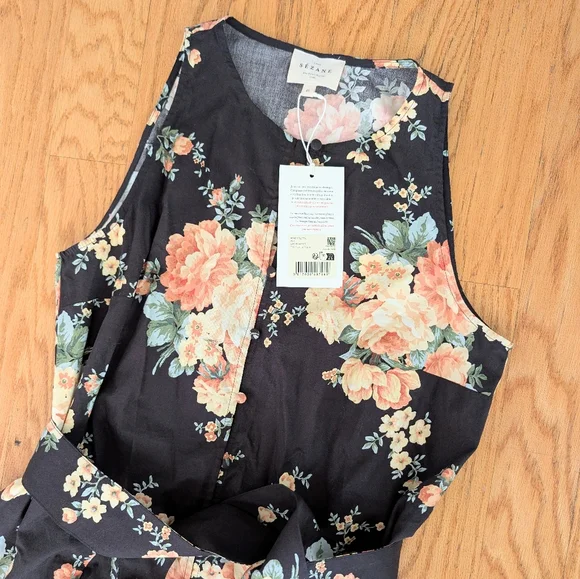 Sezane Solitta Dress Pila Print Black Floral 100% Organic Cotton NWT 40/8 - Picture 3 of 15